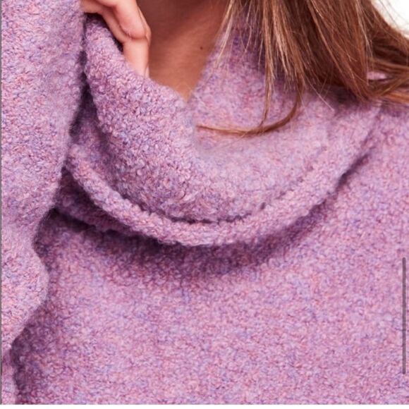 Free People Stormy Pullover Sweater Pink Purple S Cowl Neck Boucle Teddy Crop - Picture 6 of 16
